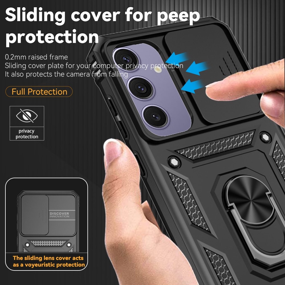 Coque Hybride Ring avec Protège Caméra Samsung Galaxy S24 FE, Noir