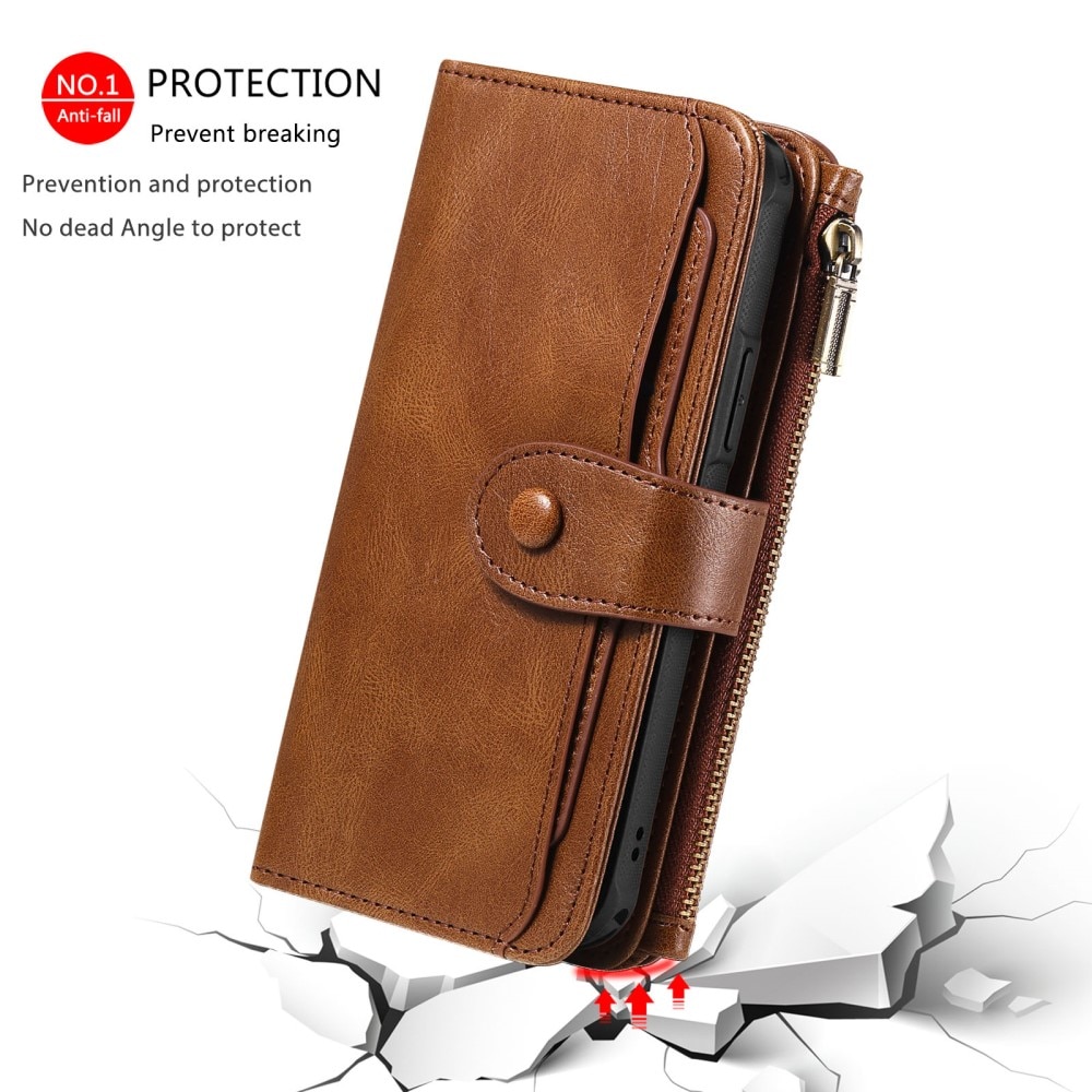 Magnet Leather Multi Wallet iPhone 16 Pro, marron