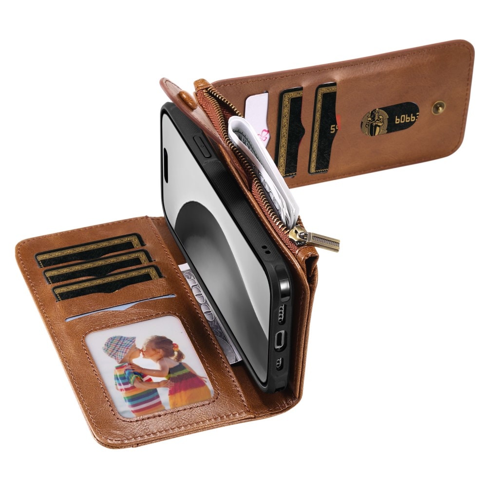 Magnet Leather Multi Wallet iPhone 16 Pro, marron