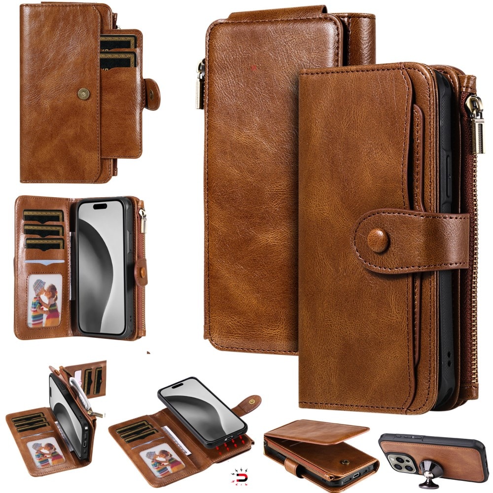 Magnet Leather Multi Wallet iPhone 16 Pro, marron