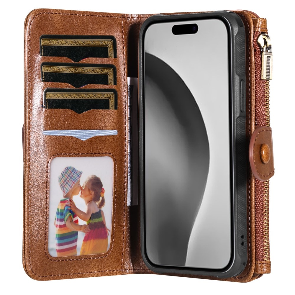 Magnet Leather Multi Wallet iPhone 16 Pro, marron