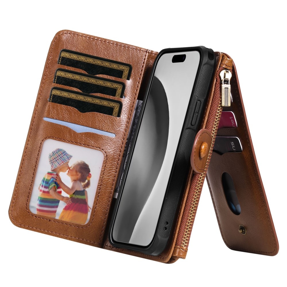 Magnet Leather Multi Wallet iPhone 16 Pro, marron