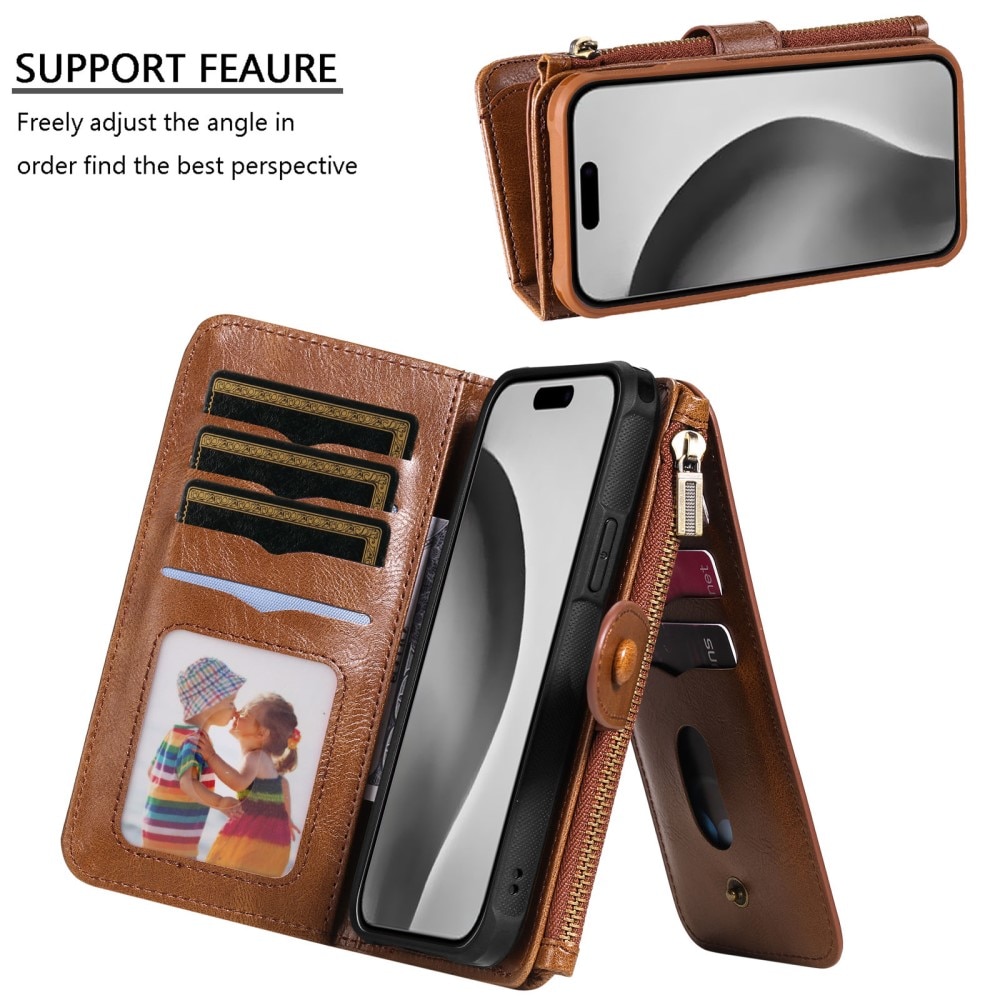 Magnet Leather Multi Wallet iPhone 16 Pro, marron