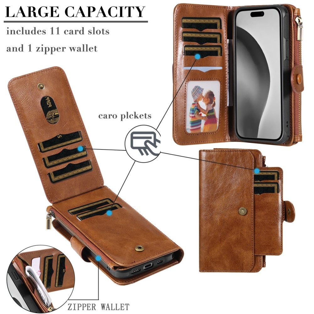 Magnet Leather Multi Wallet iPhone 16 Pro, marron