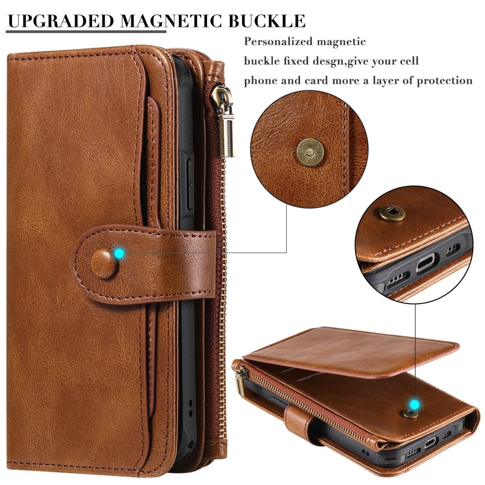 Magnet Leather Multi Wallet iPhone 16 Pro, marron