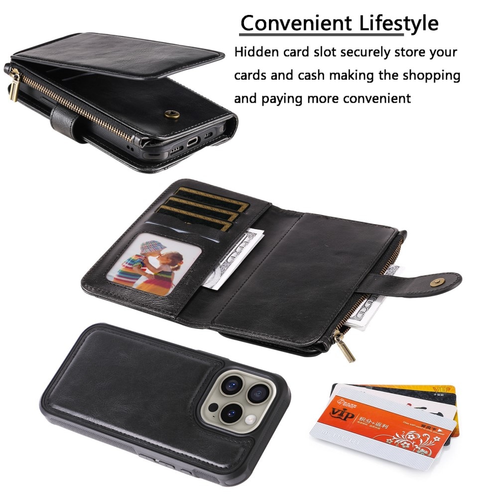 Magnet Leather Multi Wallet iPhone 16 Pro, noir