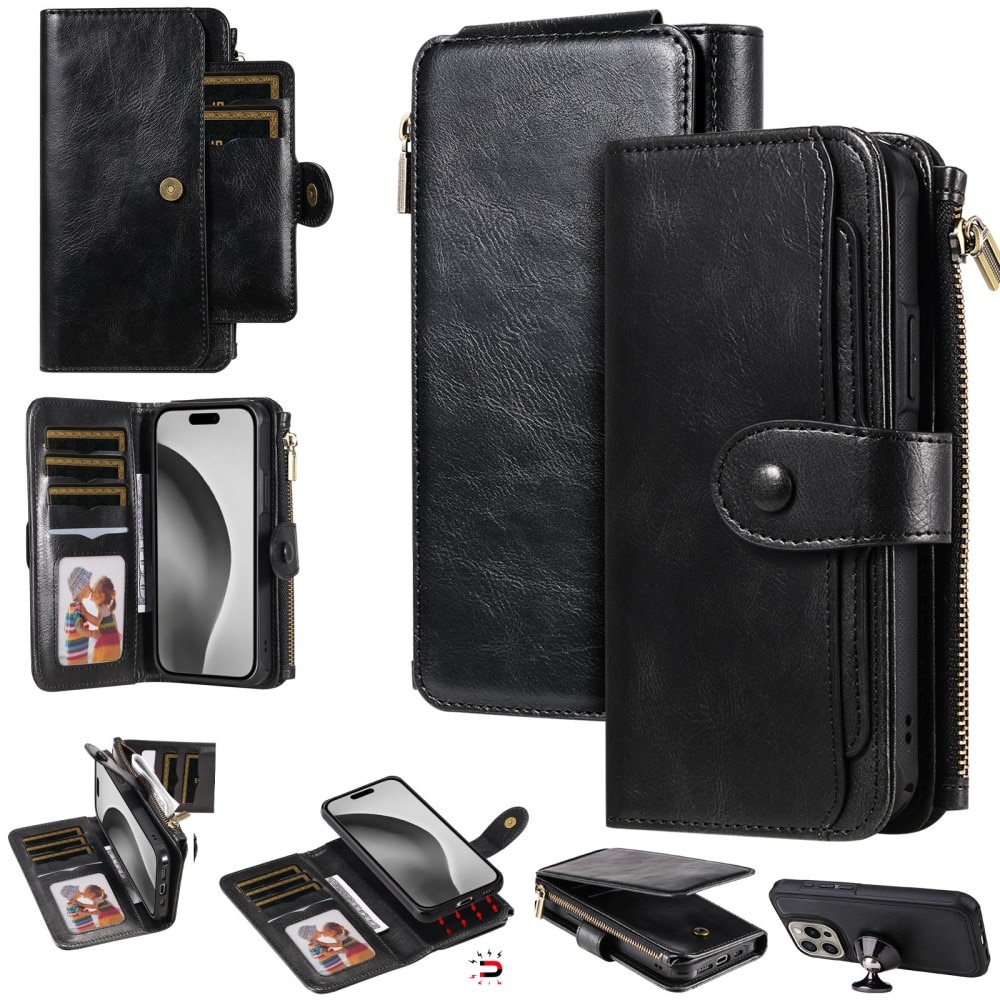 Magnet Leather Multi Wallet iPhone 16 Pro, noir