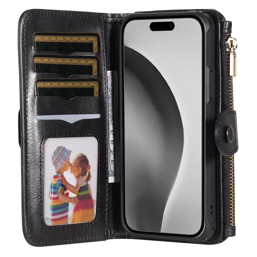 Magnet Leather Multi Wallet iPhone 16 Pro, noir