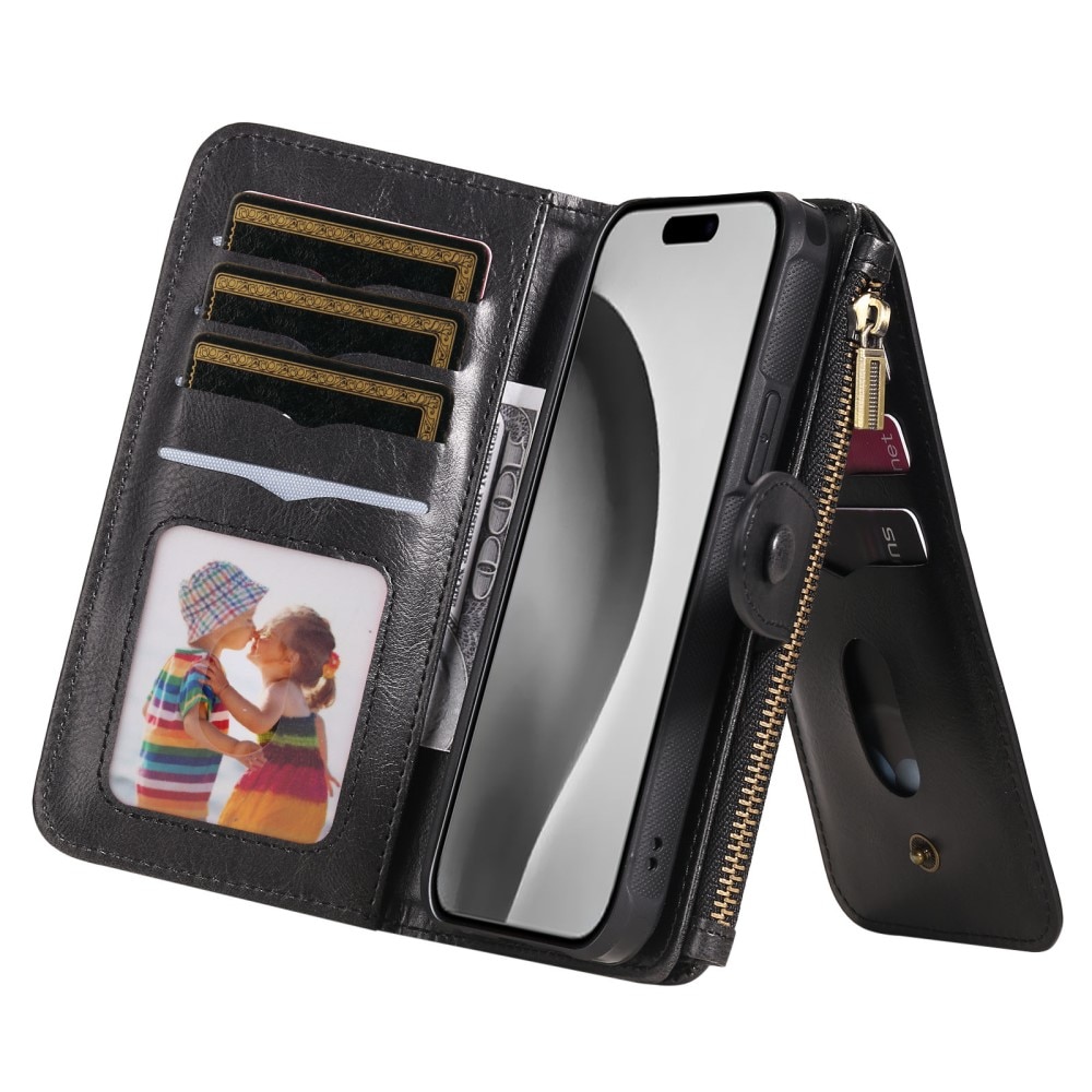 Magnet Leather Multi Wallet iPhone 16 Pro, noir