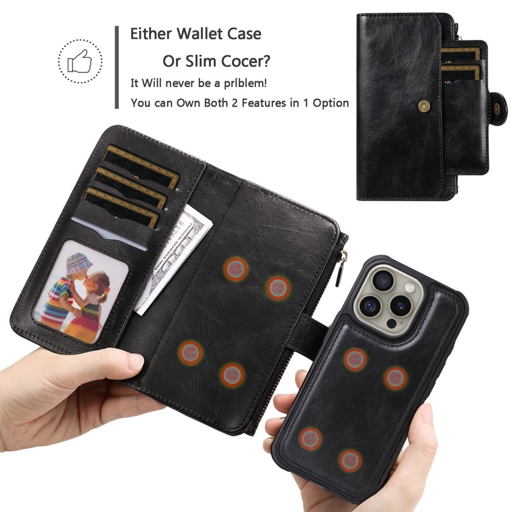 Magnet Leather Multi Wallet iPhone 16 Pro, noir