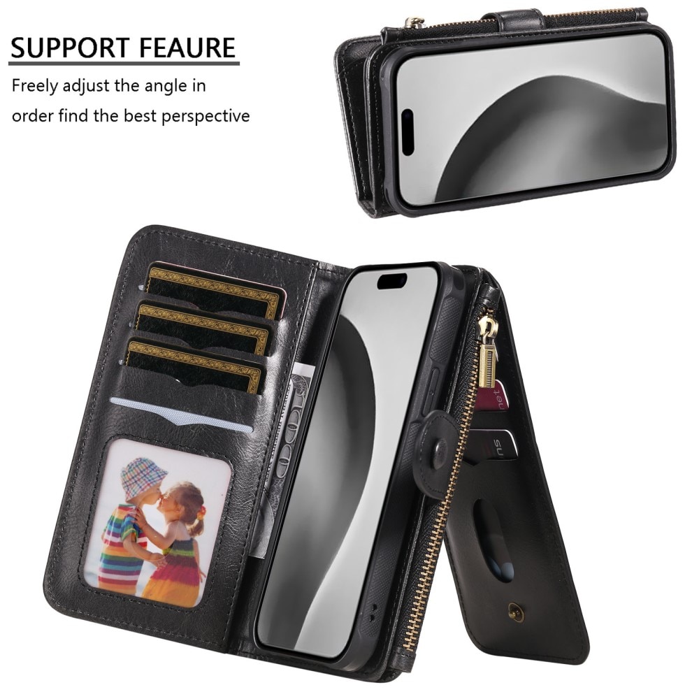 Magnet Leather Multi Wallet iPhone 16 Pro, noir