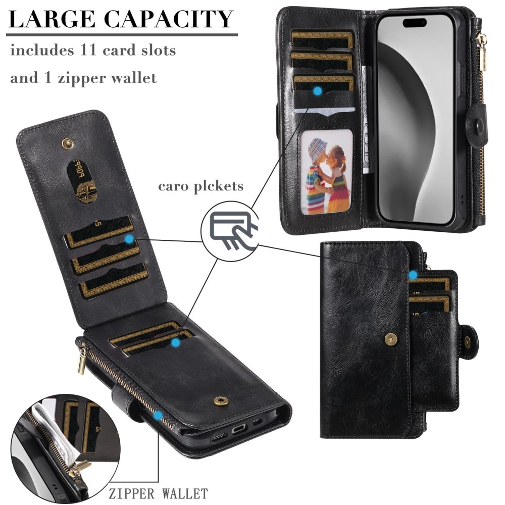 Magnet Leather Multi Wallet iPhone 16 Pro, noir