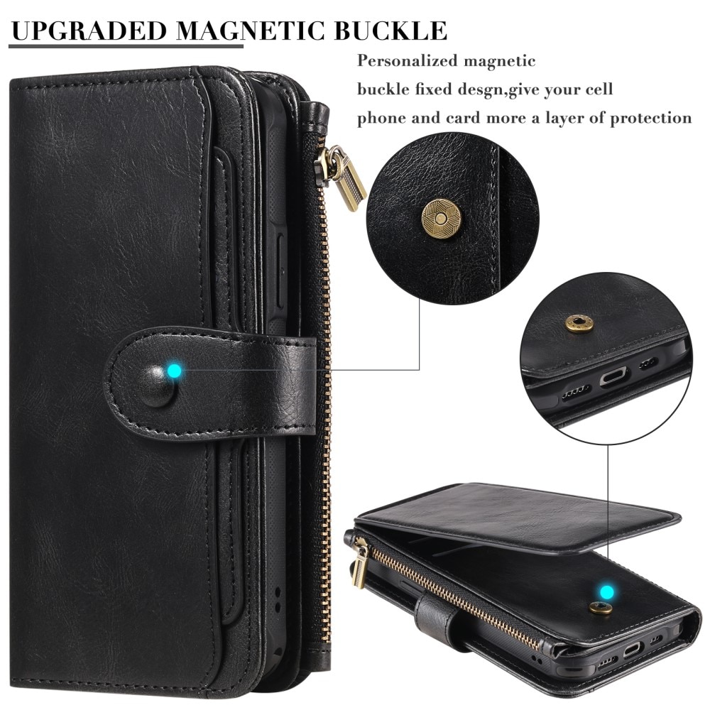 Magnet Leather Multi Wallet iPhone 16 Pro, noir