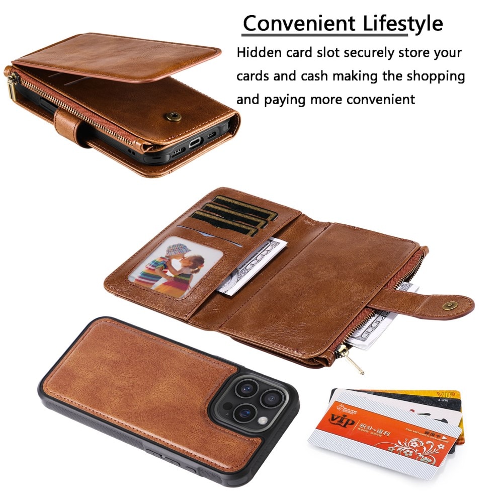 Magnet Leather Multi Wallet iPhone 16 Pro Max, marron