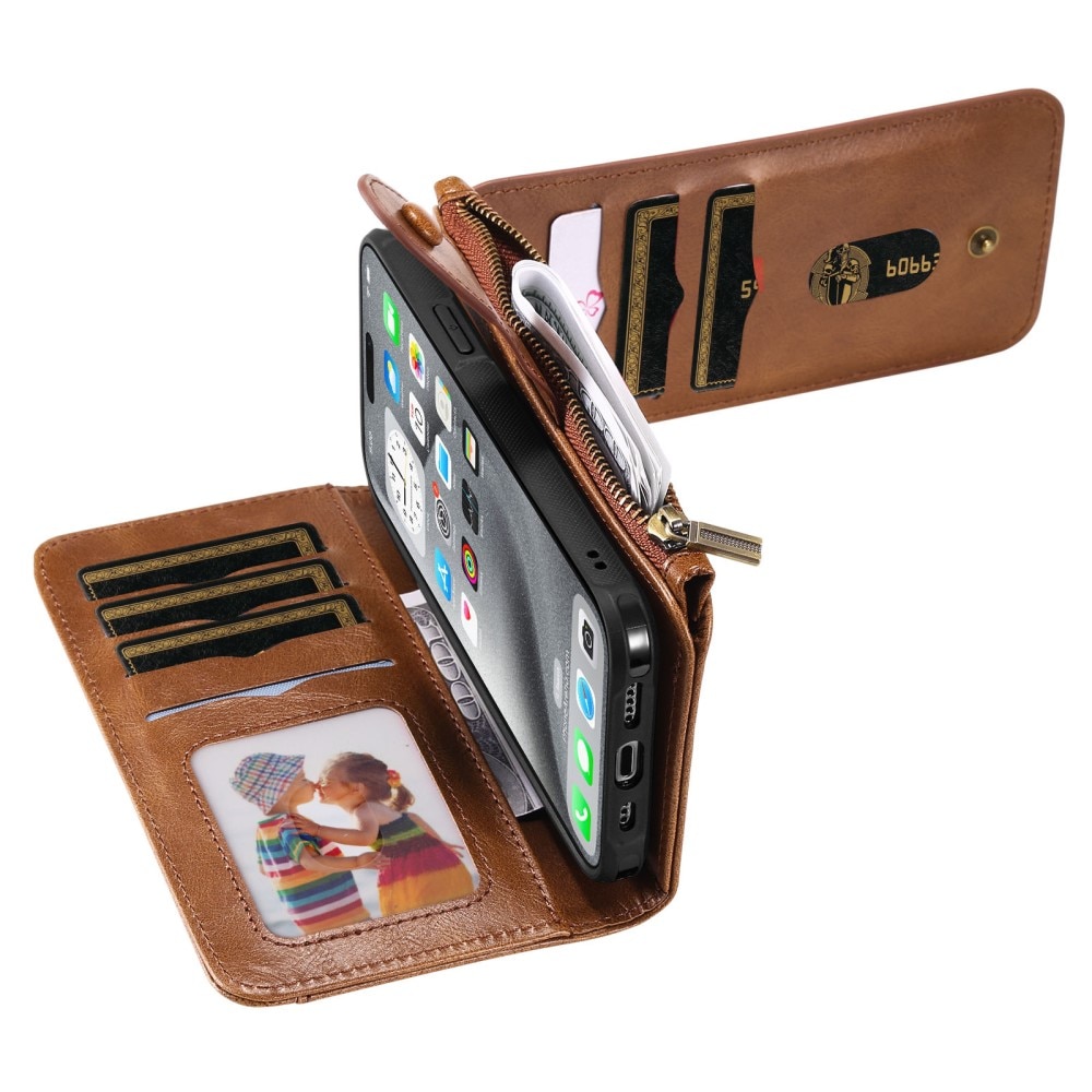 Magnet Leather Multi Wallet iPhone 16 Pro Max, marron