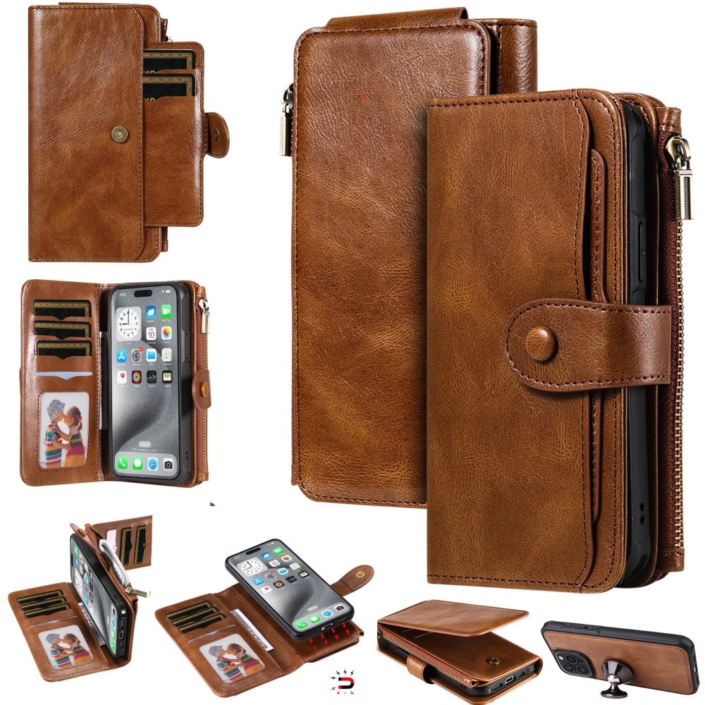 Magnet Leather Multi Wallet iPhone 16 Pro Max, marron