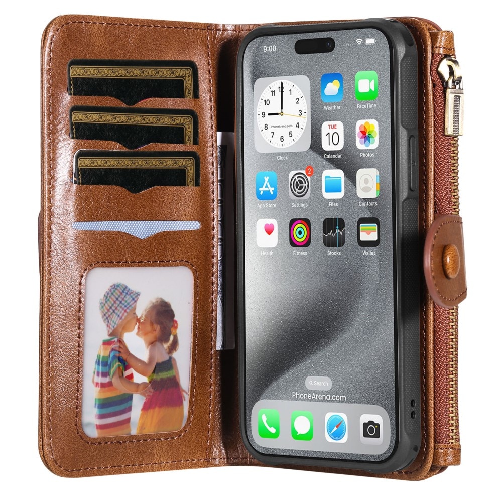 Magnet Leather Multi Wallet iPhone 16 Pro Max, marron