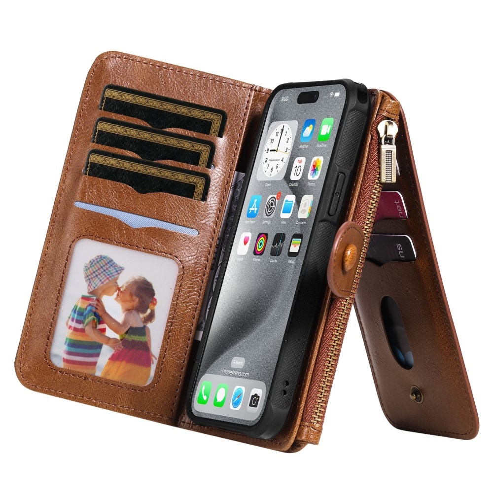 Magnet Leather Multi Wallet iPhone 16 Pro Max, marron