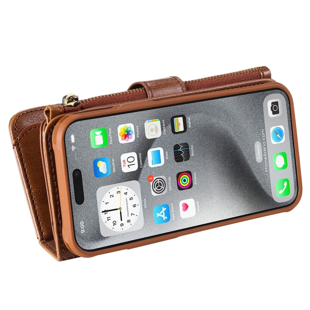 Magnet Leather Multi Wallet iPhone 16 Pro Max, marron