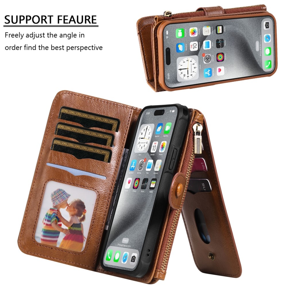 Magnet Leather Multi Wallet iPhone 16 Pro Max, marron