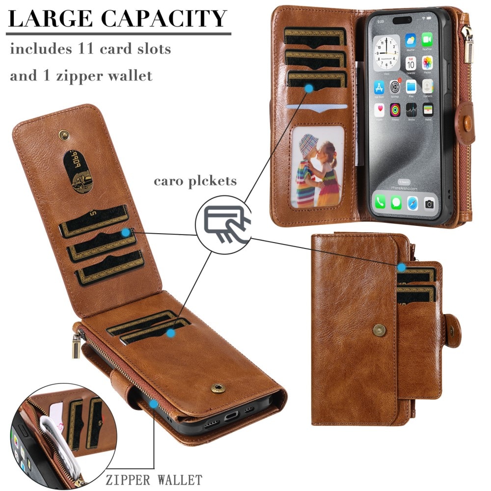 Magnet Leather Multi Wallet iPhone 16 Pro Max, marron