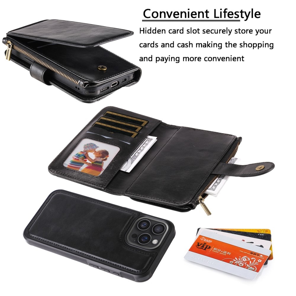 Magnet Leather Multi Wallet iPhone 16 Pro Max, noir