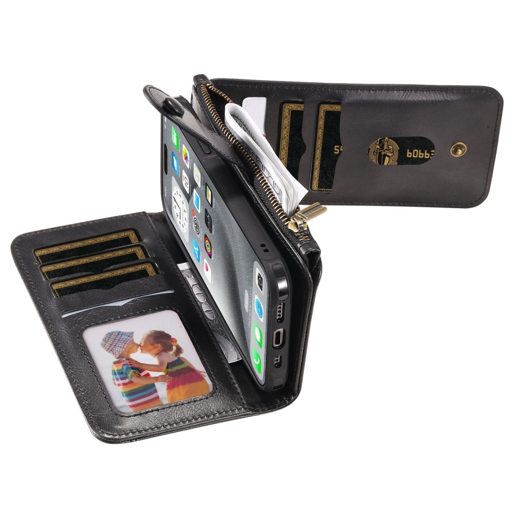 Magnet Leather Multi Wallet iPhone 16 Pro Max, noir