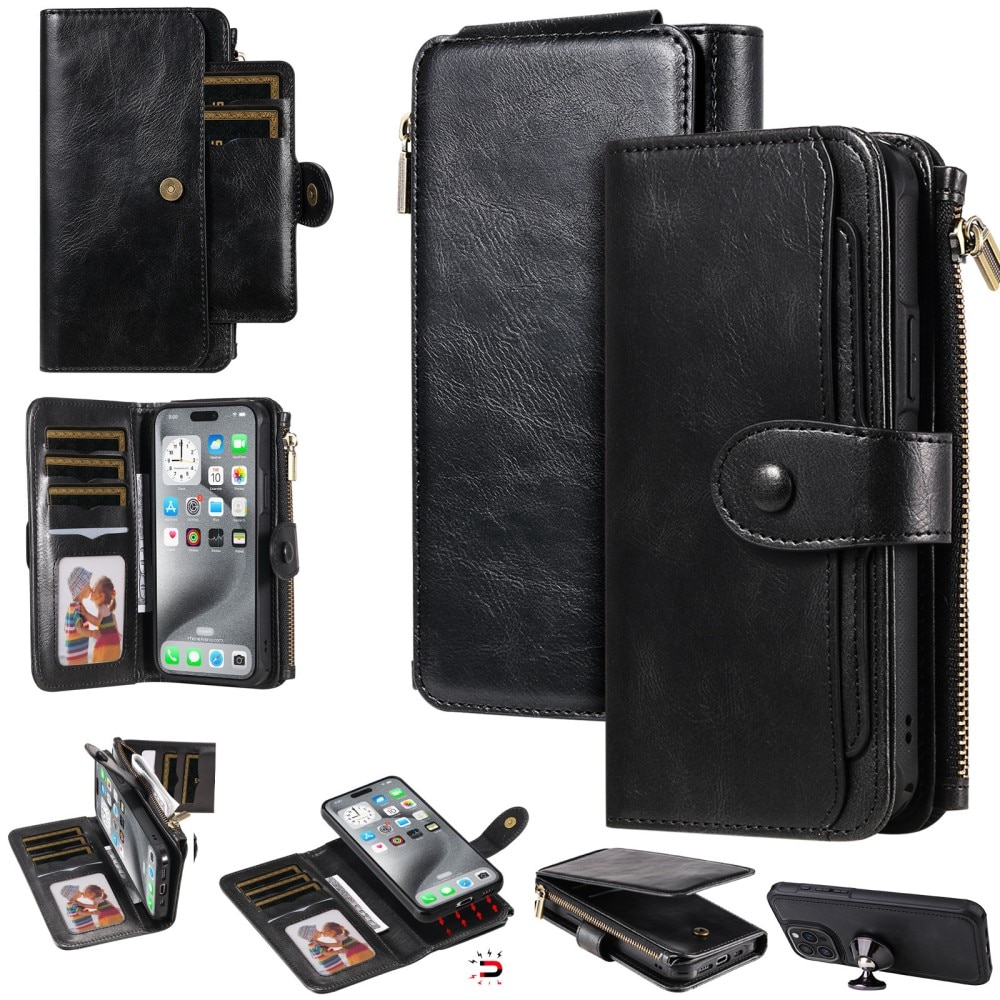 Magnet Leather Multi Wallet iPhone 16 Pro Max, noir