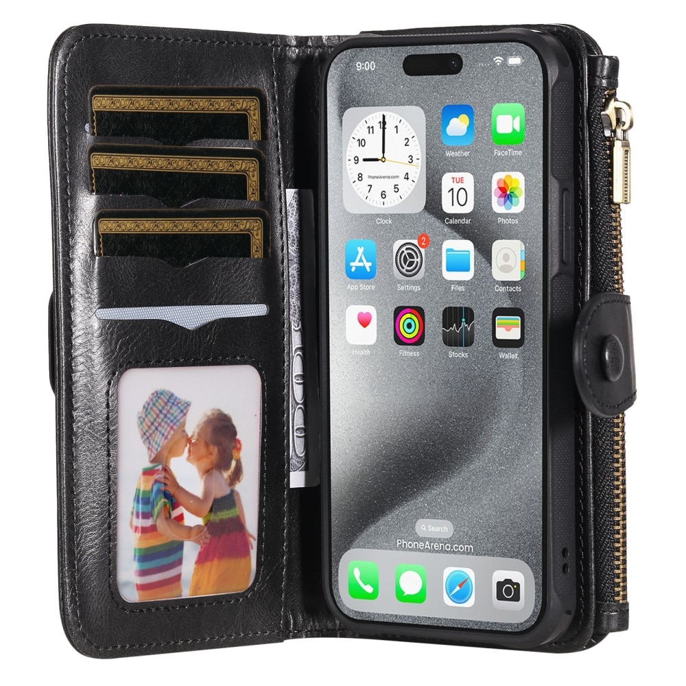 Magnet Leather Multi Wallet iPhone 16 Pro Max, noir