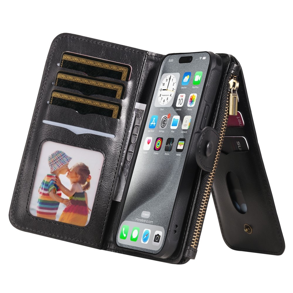 Magnet Leather Multi Wallet iPhone 16 Pro Max, noir