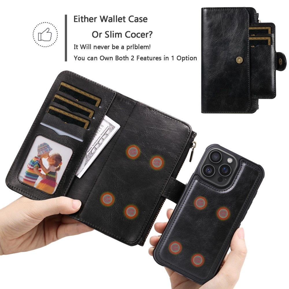 Magnet Leather Multi Wallet iPhone 16 Pro Max, noir