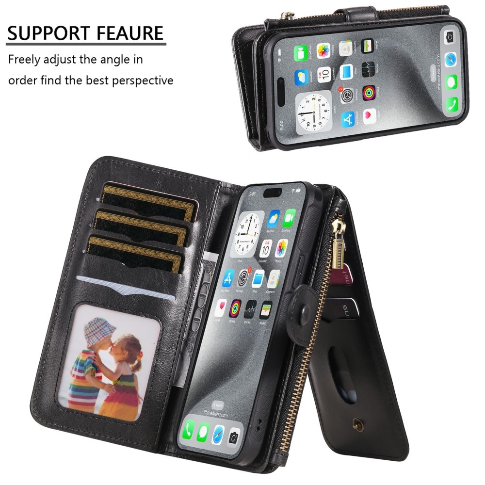 Magnet Leather Multi Wallet iPhone 16 Pro Max, noir