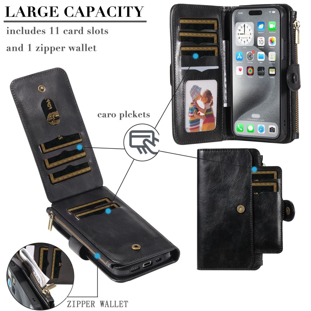 Magnet Leather Multi Wallet iPhone 16 Pro Max, noir