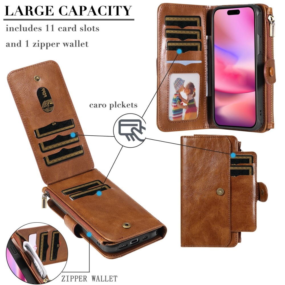 Magnet Leather Multi Wallet iPhone 16, marron