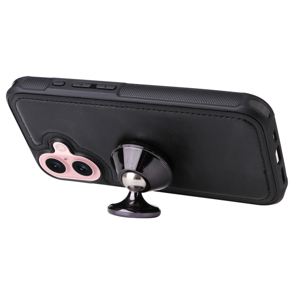 Magnet Leather Multi Wallet iPhone 16, noir