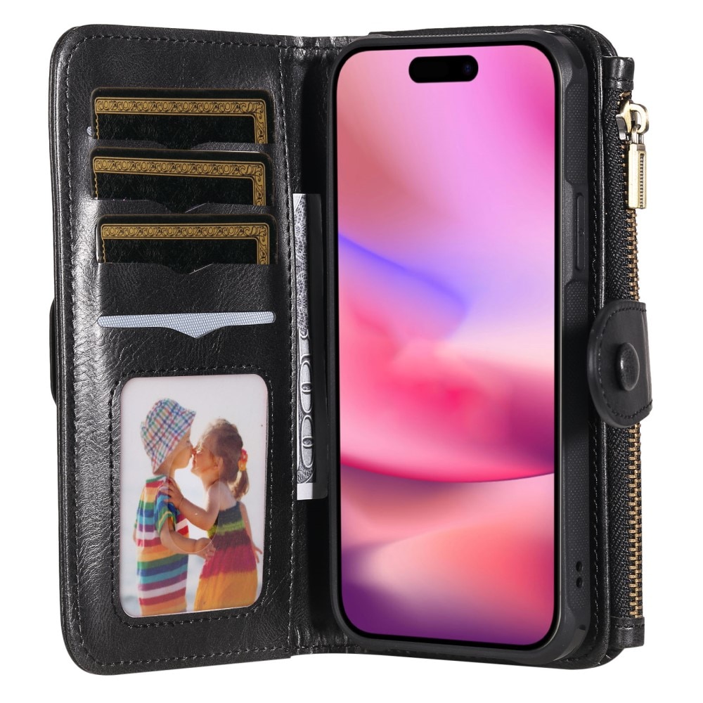 Magnet Leather Multi Wallet iPhone 16, noir