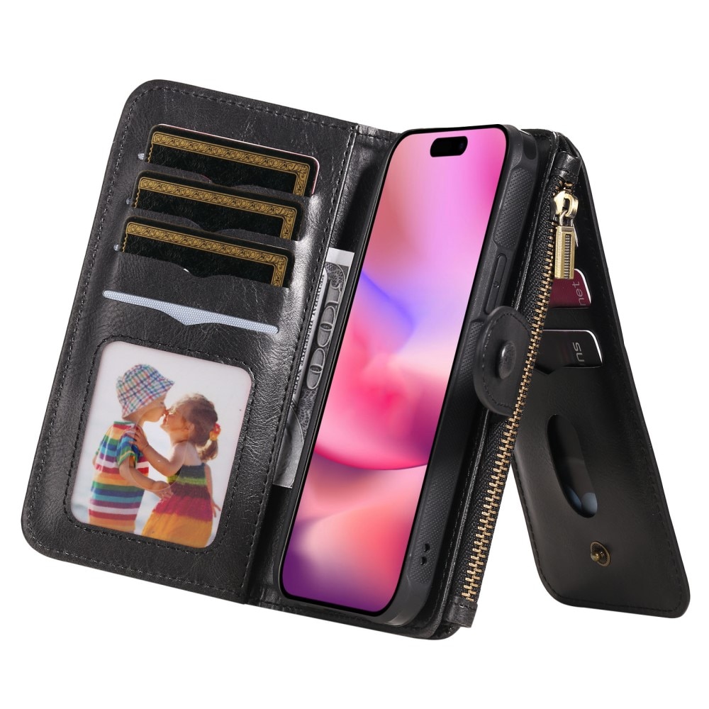 Magnet Leather Multi Wallet iPhone 16, noir