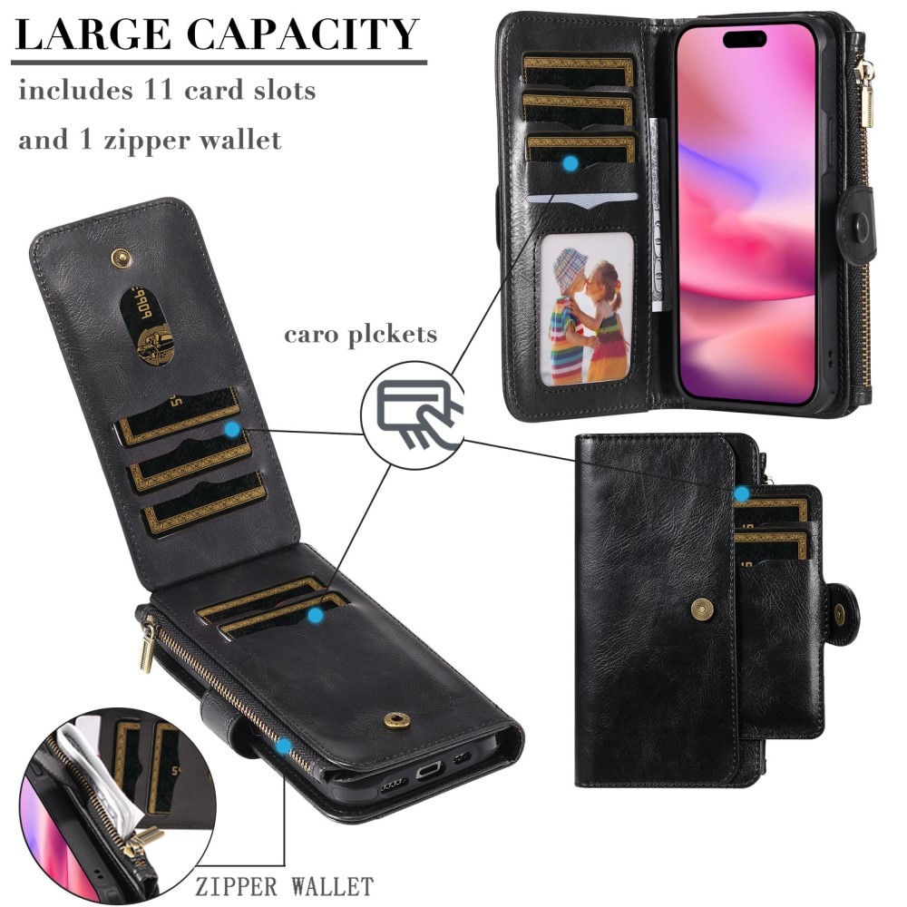 Magnet Leather Multi Wallet iPhone 16, noir