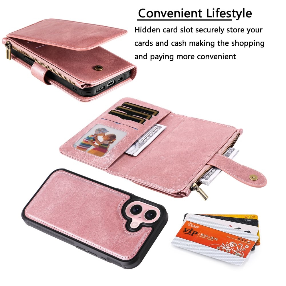 Magnet Leather Multi Wallet iPhone 16, rose