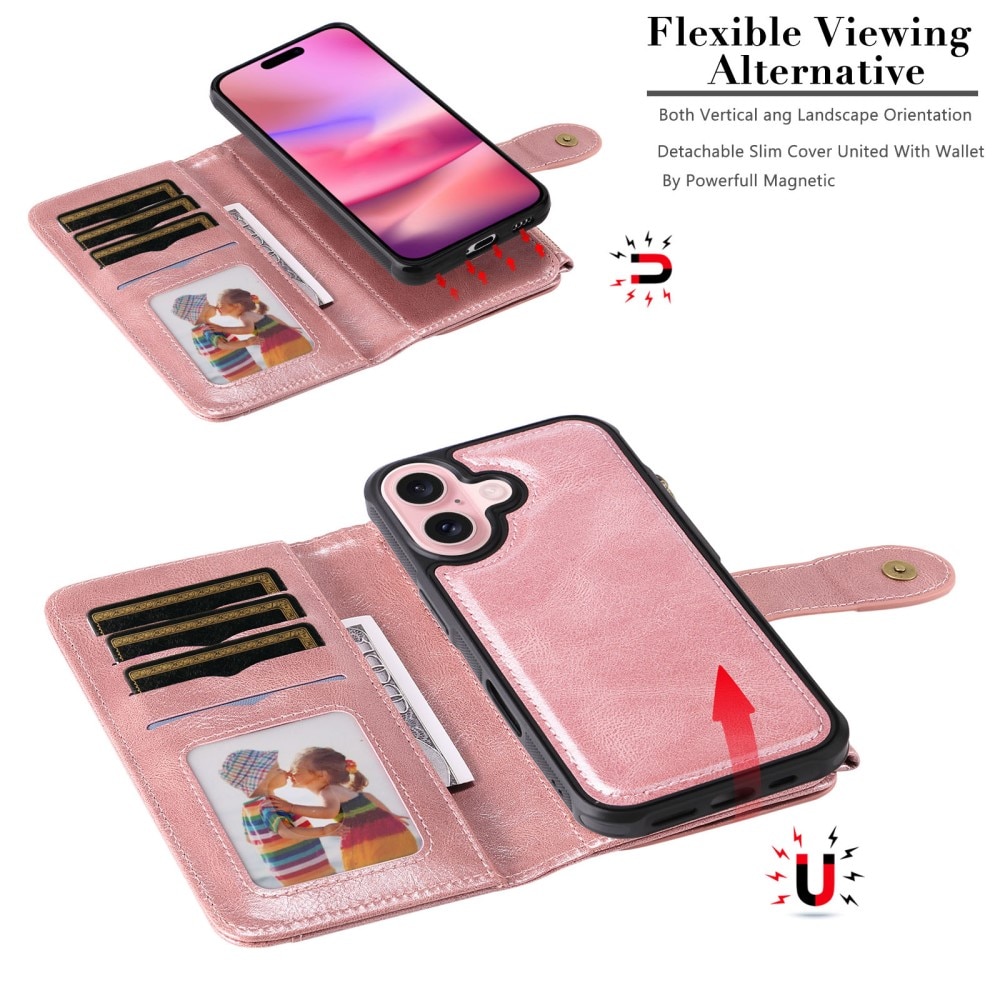 Magnet Leather Multi Wallet iPhone 16, rose