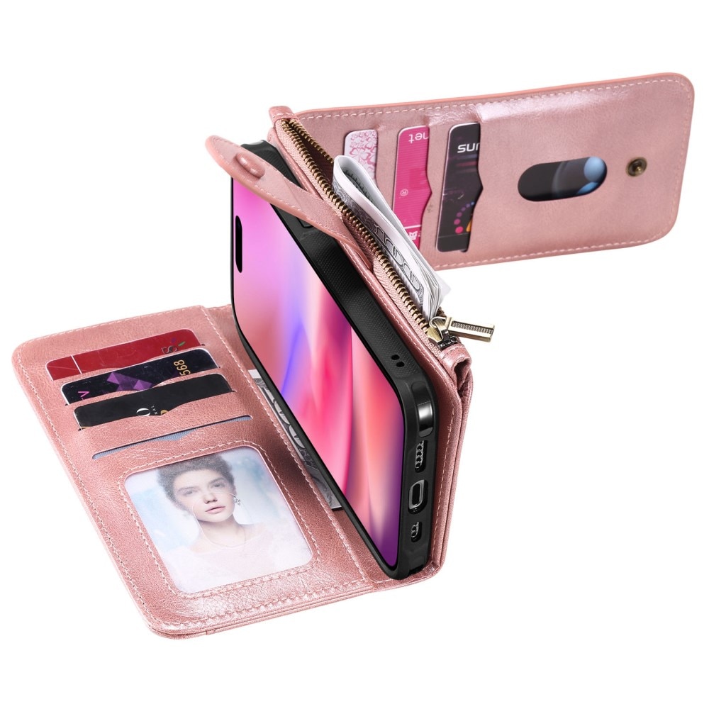 Magnet Leather Multi Wallet iPhone 16, rose