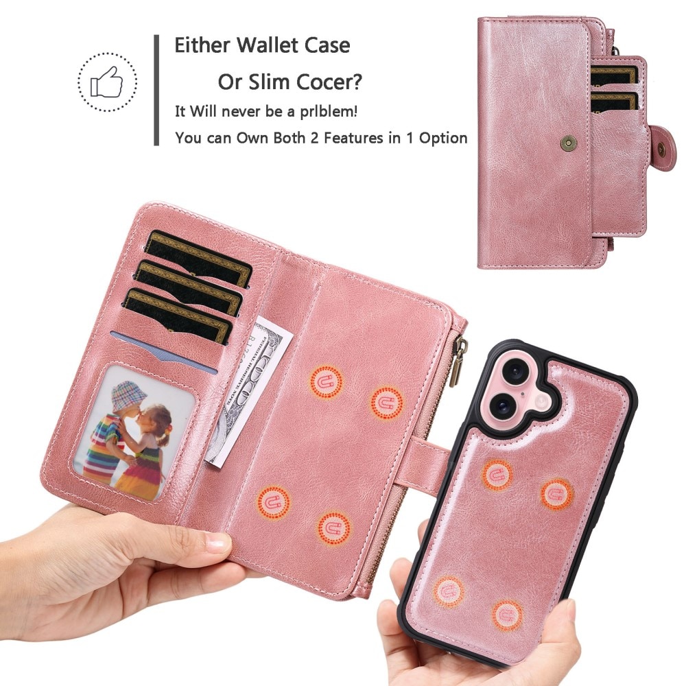 Magnet Leather Multi Wallet iPhone 16, rose