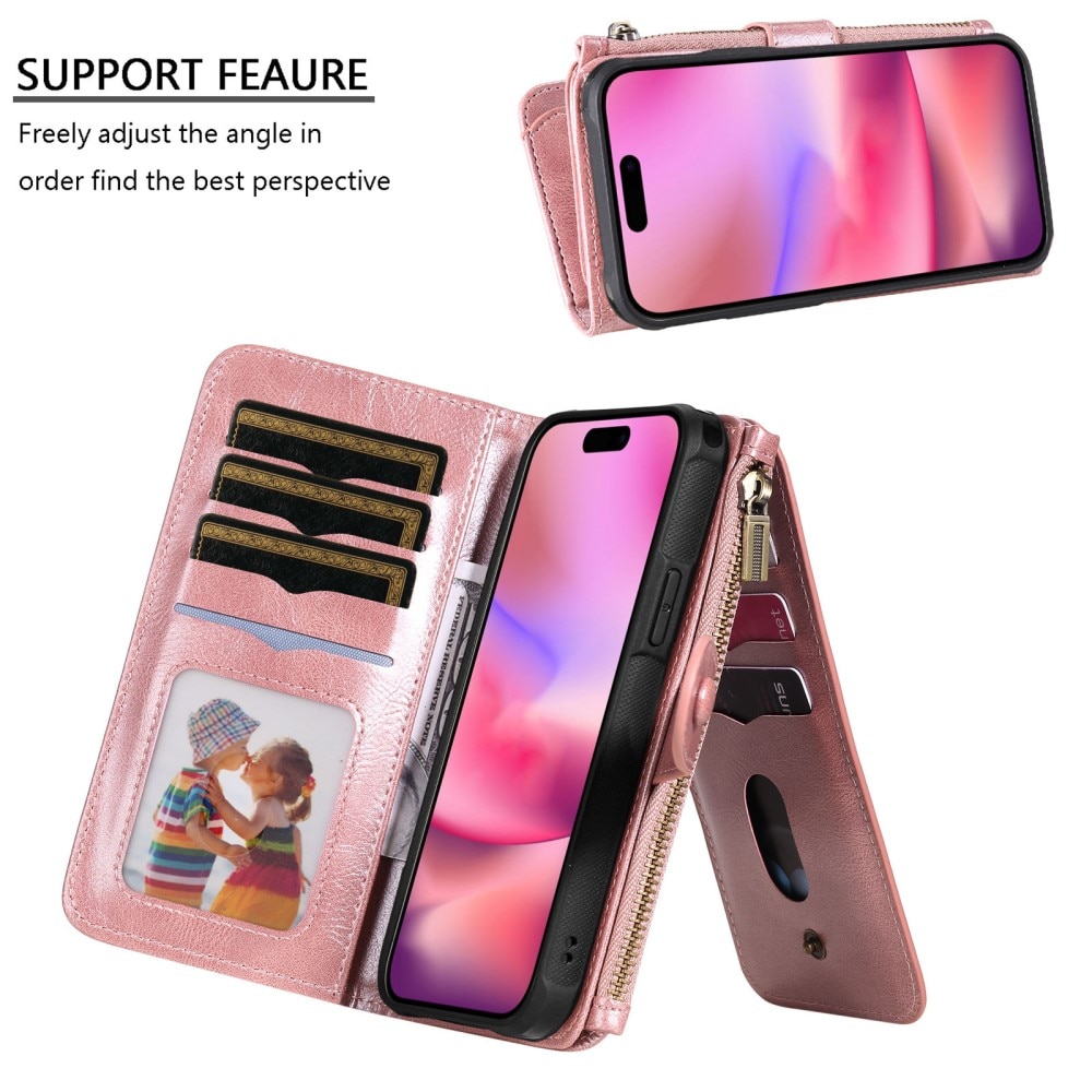 Magnet Leather Multi Wallet iPhone 16, rose