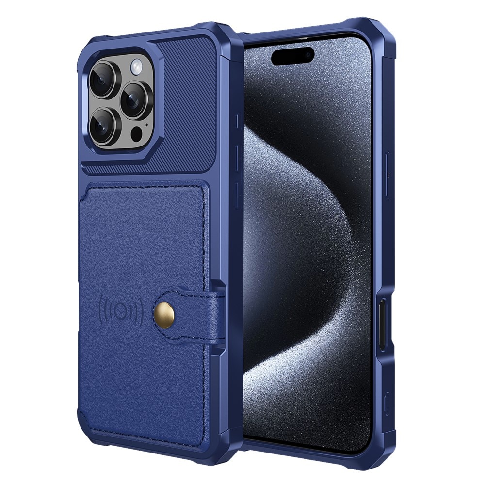 Coque porte-cartes Tough Multi-slot iPhone 16 Pro, bleu