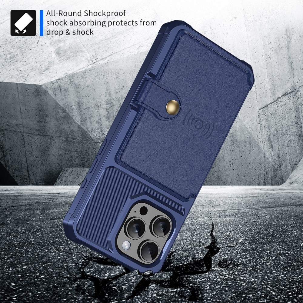 Coque porte-cartes Tough Multi-slot iPhone 16 Pro, bleu