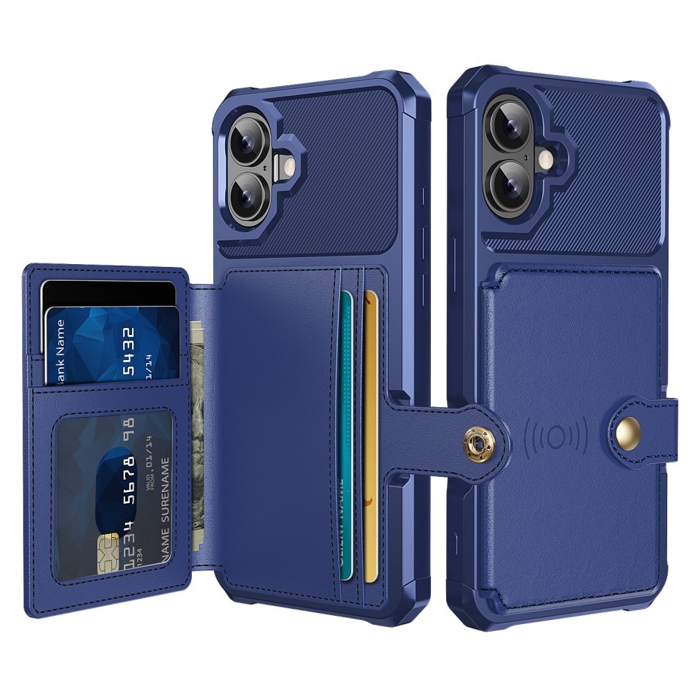 Coque porte-cartes Tough Multi-slot iPhone 16, bleu