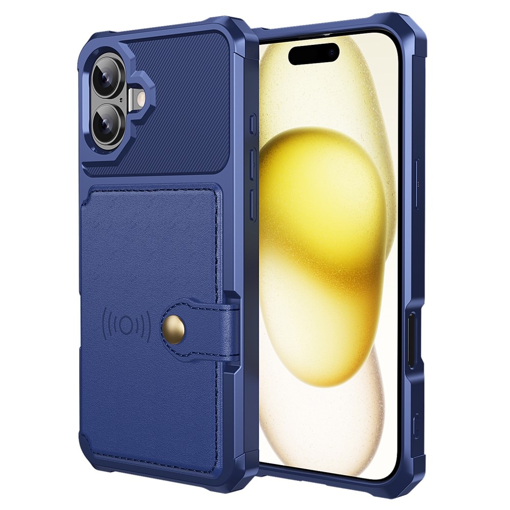 Coque porte-cartes Tough Multi-slot iPhone 16, bleu