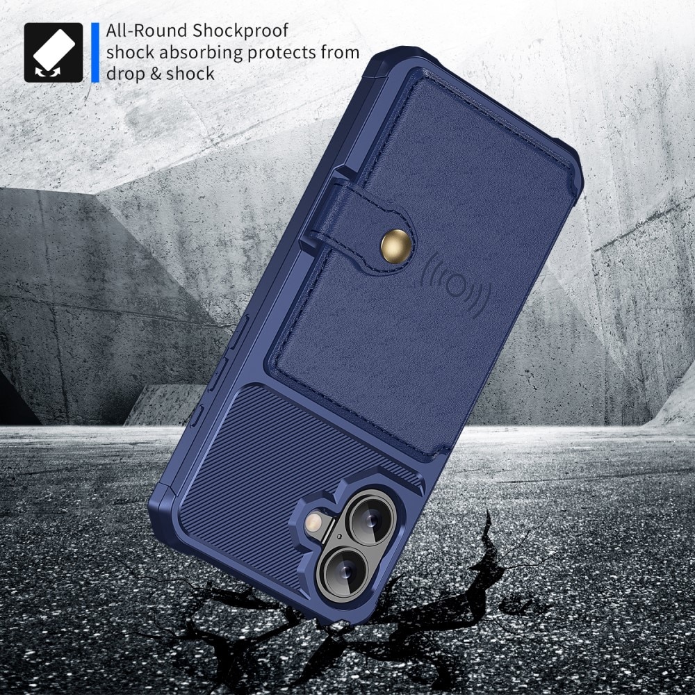 Coque porte-cartes Tough Multi-slot iPhone 16, bleu