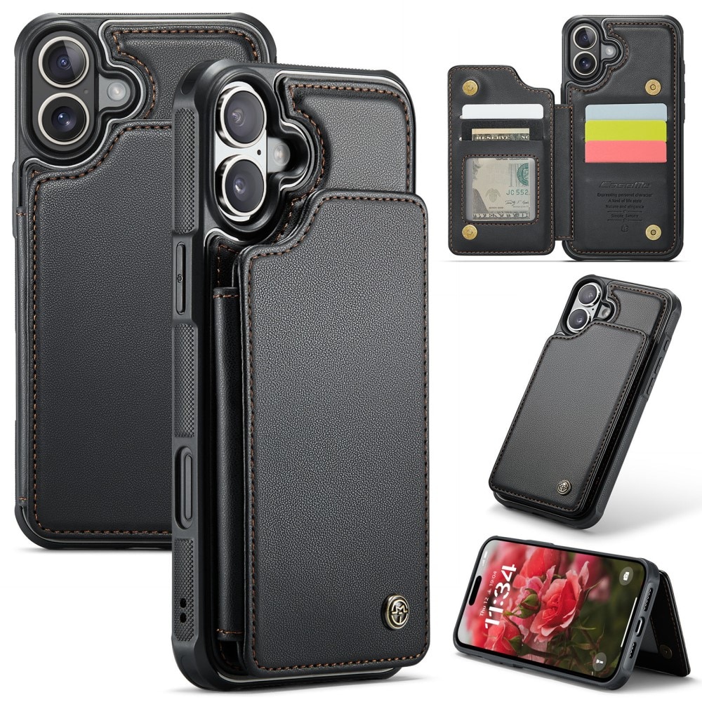 Coque porte-cartes anti-RFID iPhone 16, noir