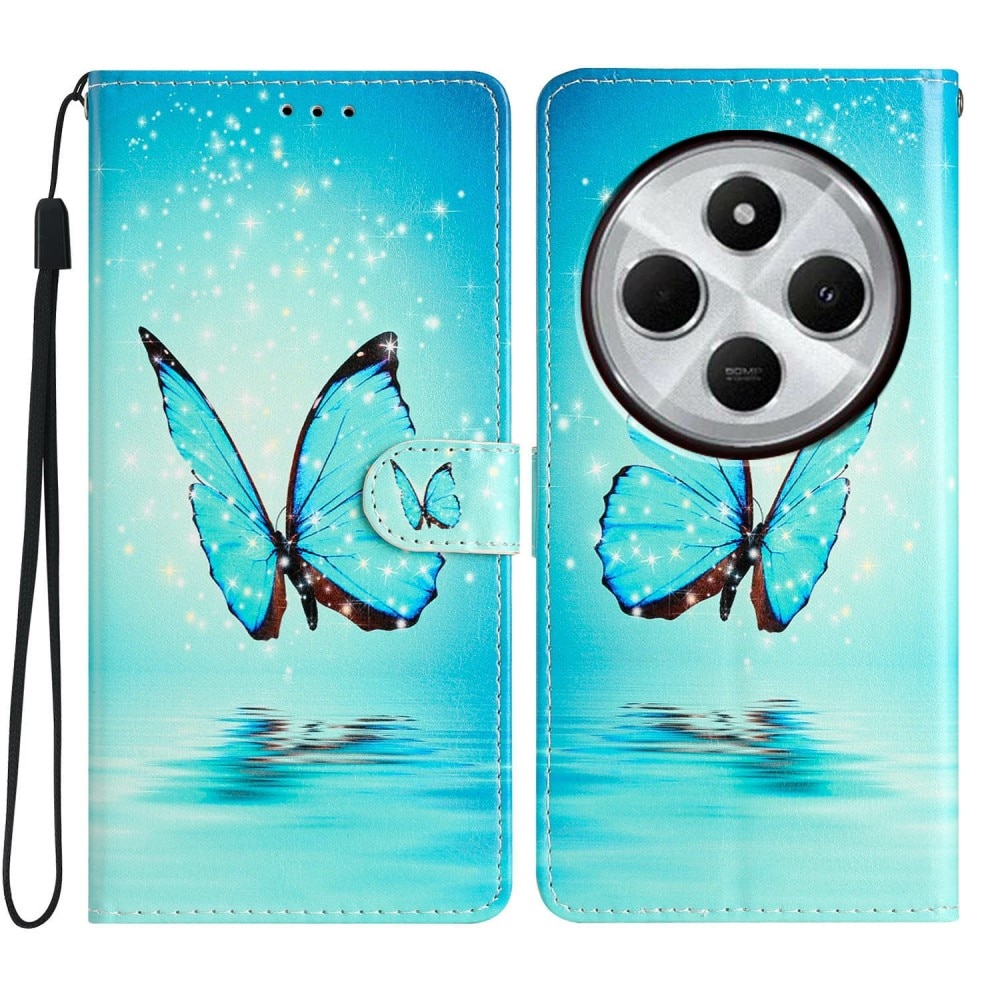 Coque portefeuille Xiaomi Redmi 14C, papillons bleus